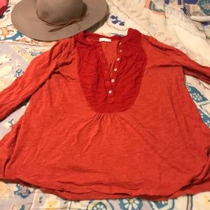 Anthropologie Red Cotton Blouse
